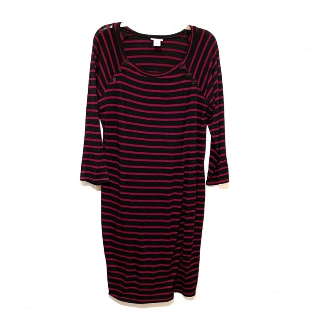 Motherhood Maternity Striped Breastfeeding Dress L
